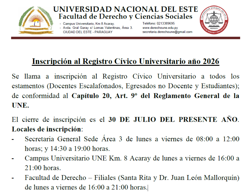 La FDCS convoca a la inscripción al Registro Cívico Universitario 2026