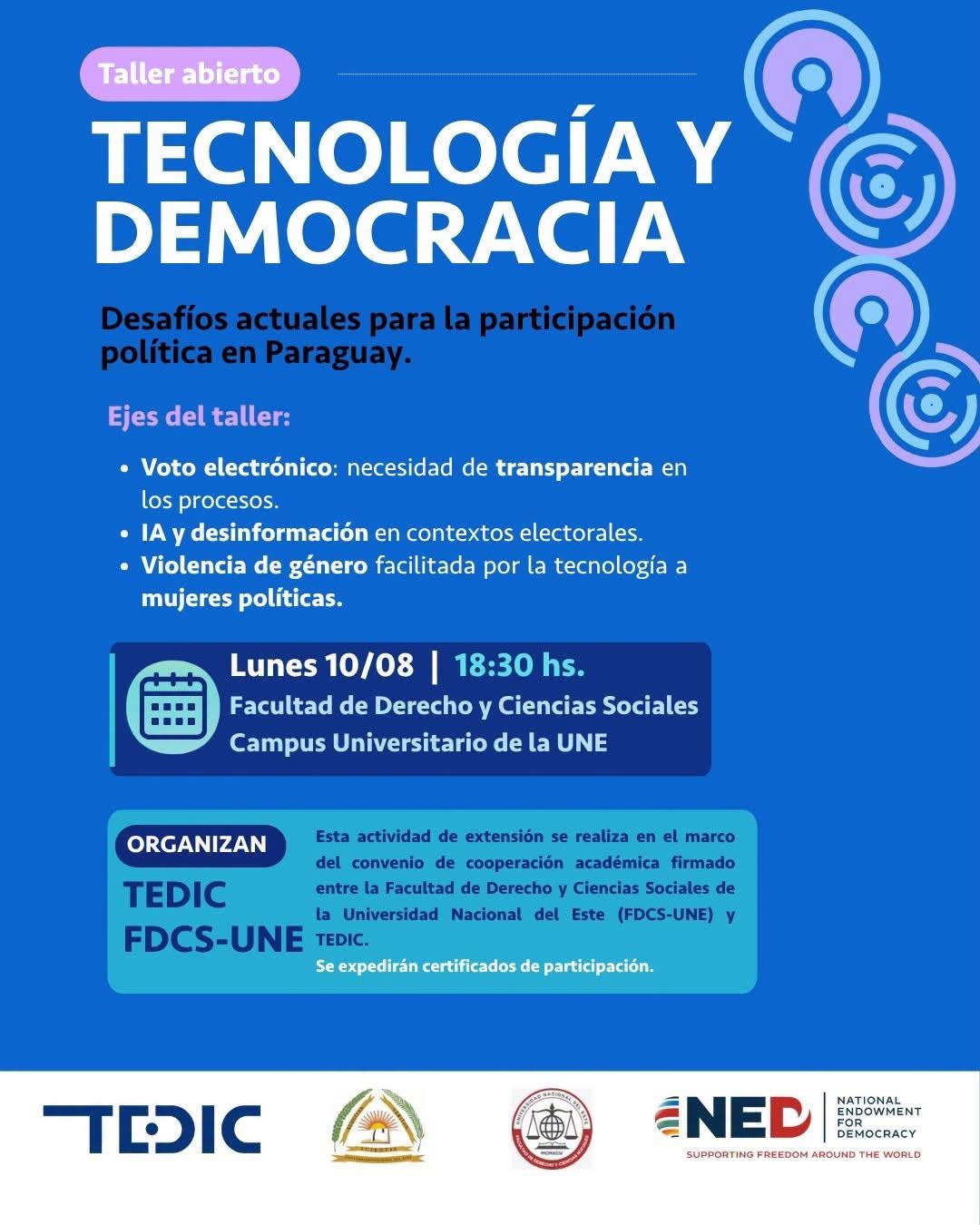 FDCS-UNE y TEDIC promueven taller abierto sobre Tecnología y Democracia